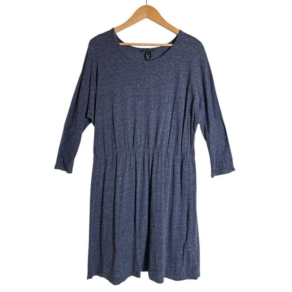 H&M Women's 3/4 Dolman Sleeve Soft Elastic Waist Pullover Mini Dress Size L Blue